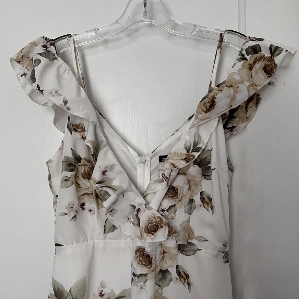 Boohoo Night Juanita cold shoulder floral frill midi skater dress - Picture 11 of 16